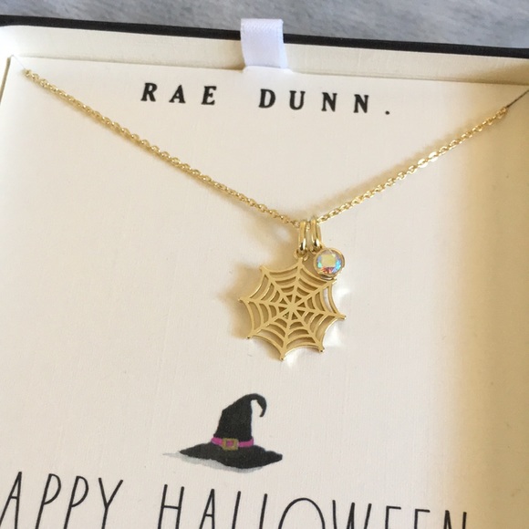 Rae Dunn Spider Webb Irridescent Crystal Charm Pendant Necklace Boxed Set NWT - Picture 6 of 12